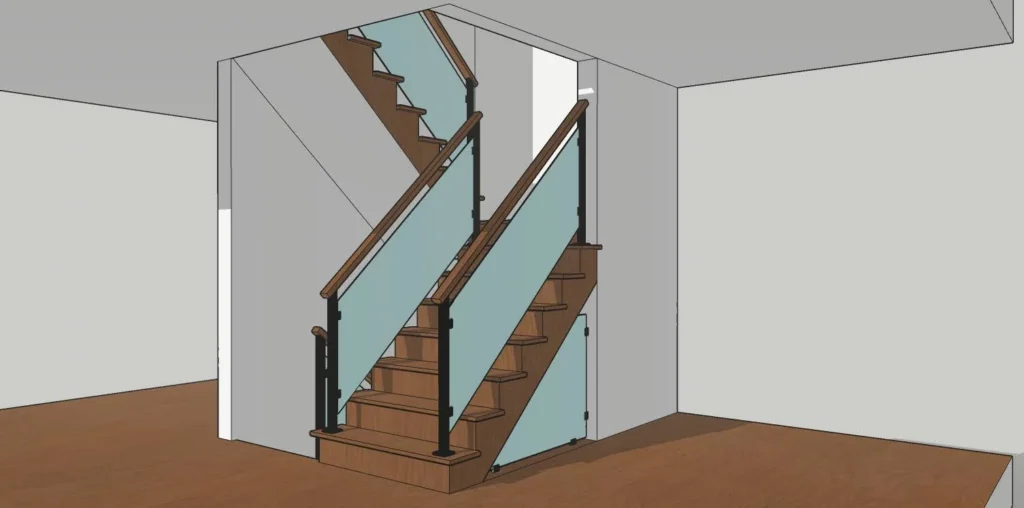 Escalier à garde-corps de verre dépoli (plan de conception 3D)