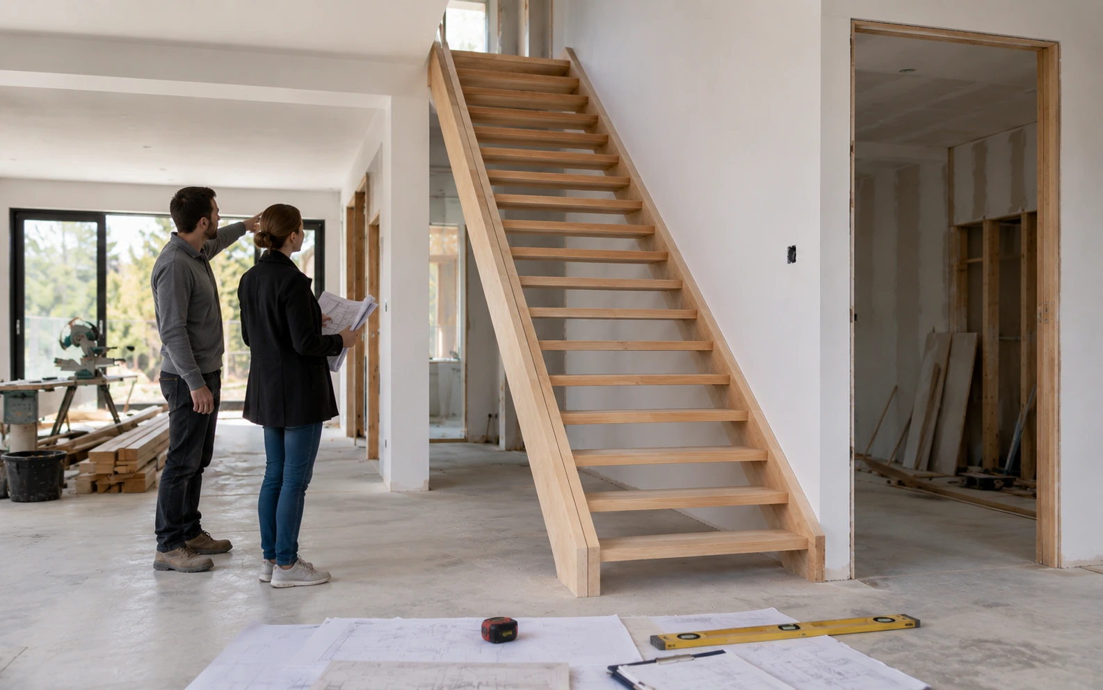 Poignée de main au-dessus d'un plan de construction posé sur un bureau de chantier
