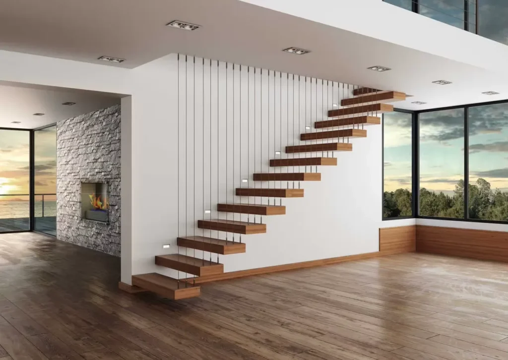Garde-corps d'escalier à câbles inox verticaux, alternative au verre