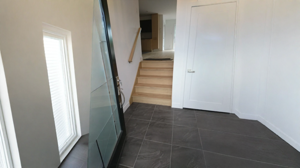 Escalier droit d’érable à barreaux métalliques