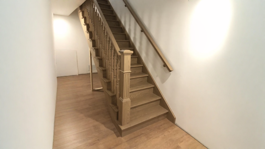 Escalier droit en chêne à barreaux de bois tournés