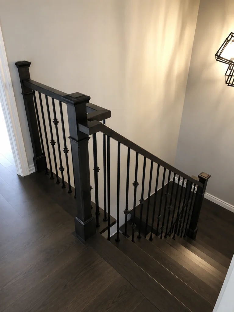 Escalier tournant à barreaux de fer forgé décoratifs