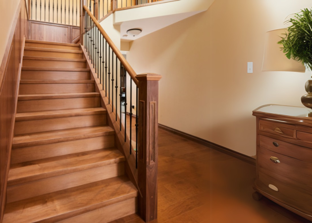 Garde-corps d'escalier en bois et métal