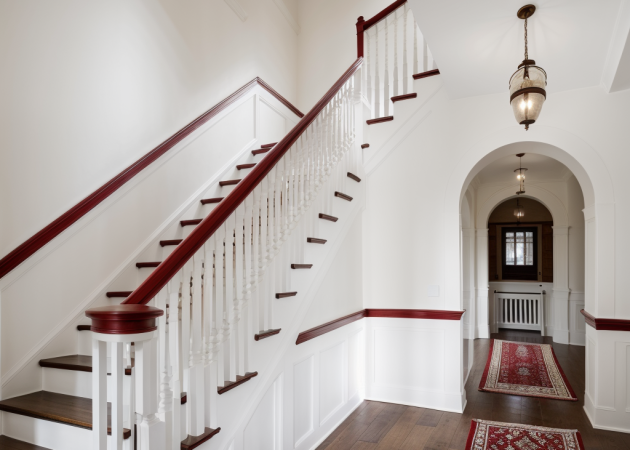 Garde-corps d'escalier classique en bois avec main courante