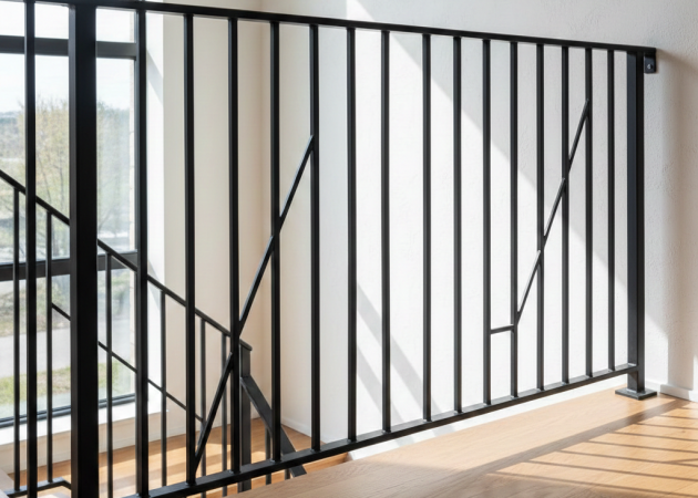 Garde-corps d'escalier moderne en métal noir